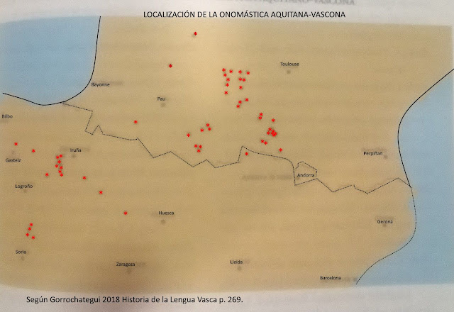 Mapa de localización de la onomástica aquitana-vascona