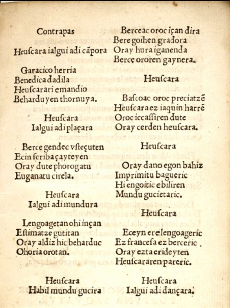 Fragmento de un texto vasco antiguo impreso en letra gótica.