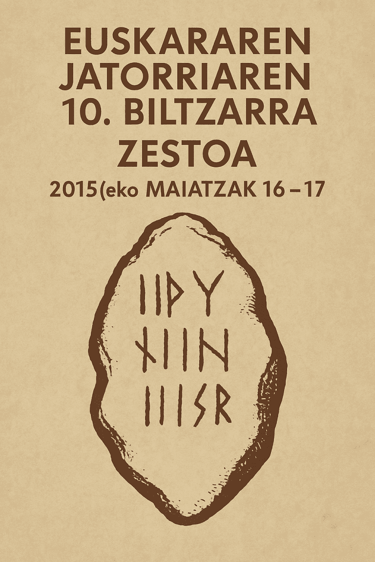 Cartel del Euskararen Jatorriaren 10. Biltzarra celebrado en Zestoa en 2015.