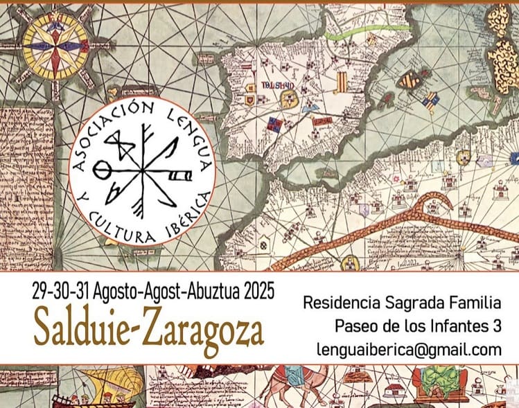 Cartel informativo con fechas, lugar y contacto de las XI Jornadas de Lengua y Cultura Ibérica 2025 en Salduie, Zaragoza.