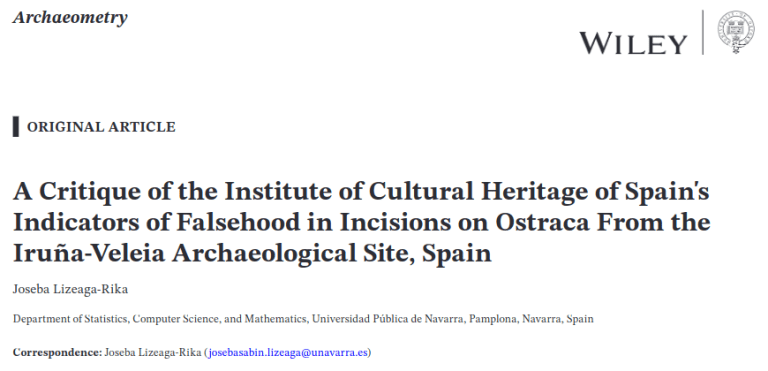 Artículo científico en Archaeometry sobre los indicadores de falsedad en incisiones de los óstraca de Iruña-Veleia